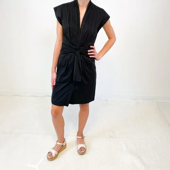 Anthropologie Dress BCBGMaxAzria 0 Kimono Wrap Belt Mini Black - Picture 7 of 11